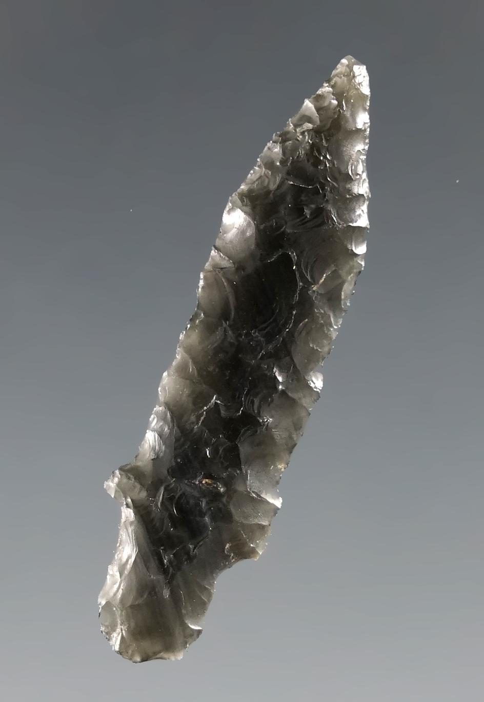 Excellent style on this 1 1/4" Obsidian Dagger point found near Wakemap mound, Columbia River.