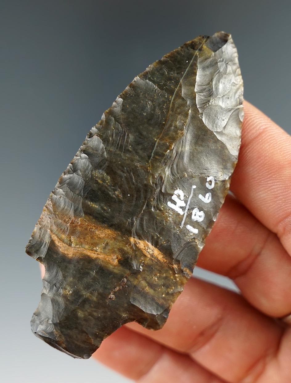 2 15/16" Adena Knife made from beautiful Upper Mercer Flint found in Ohio.