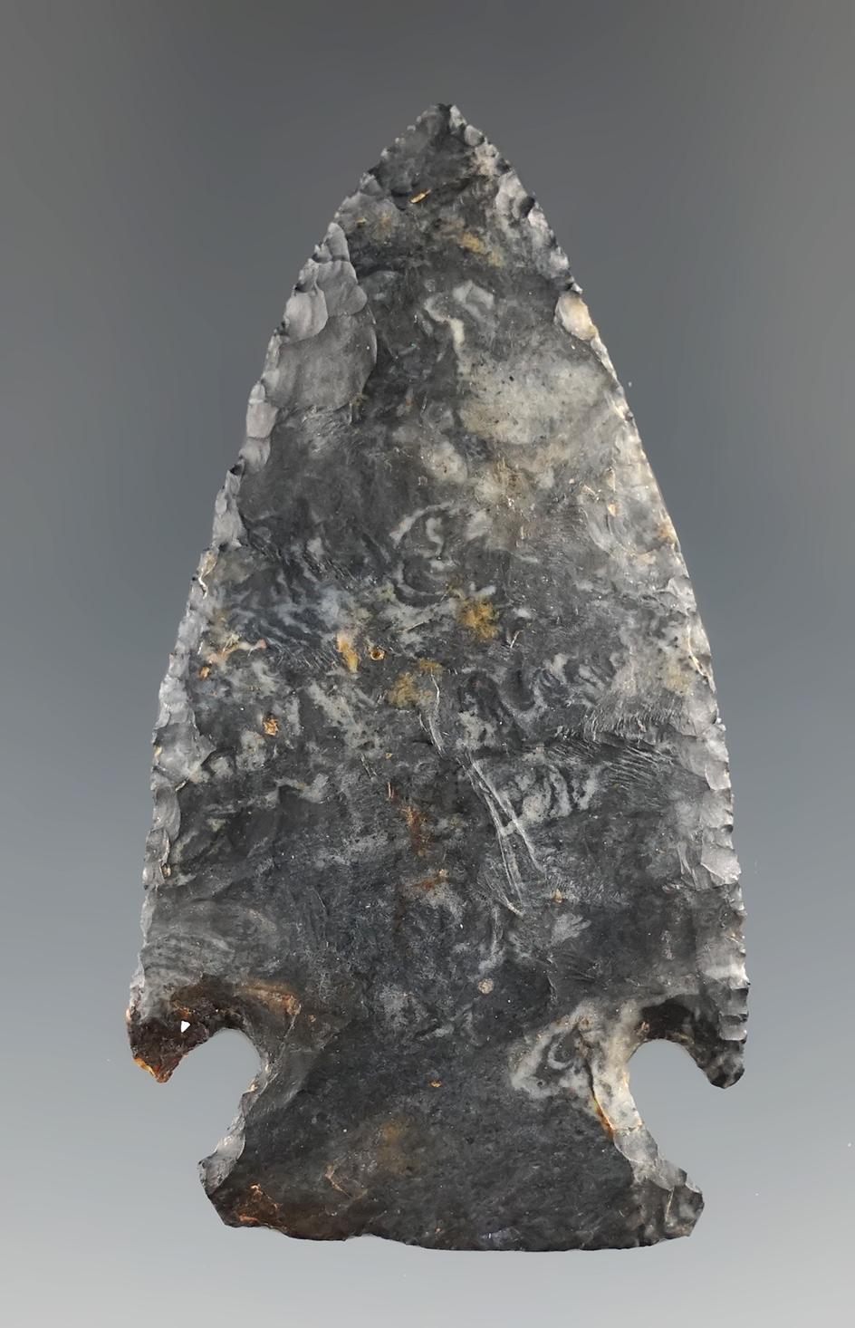 2 1/4" Intrusive Mound point made from Coshocton Flint found in Knox Co., Ohio. Ex. Spray.