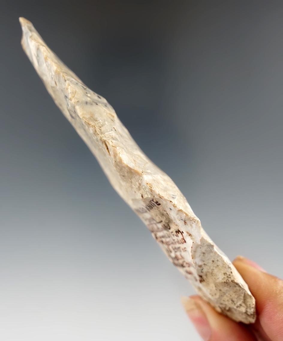 4 1/2" Paleo Knife found by F.M. Kriechfield 1/2 mile east of Randall, Coshocton Co., Ohio.