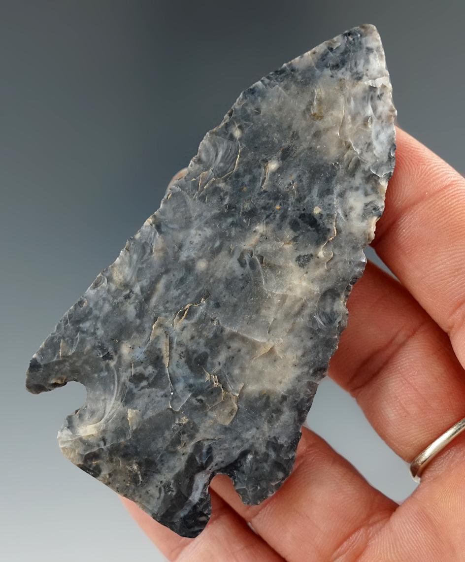 3 1/16" Pentagonal made from beautifully mottled Coshocton Flint found in Ohio. Ex. Dilley.