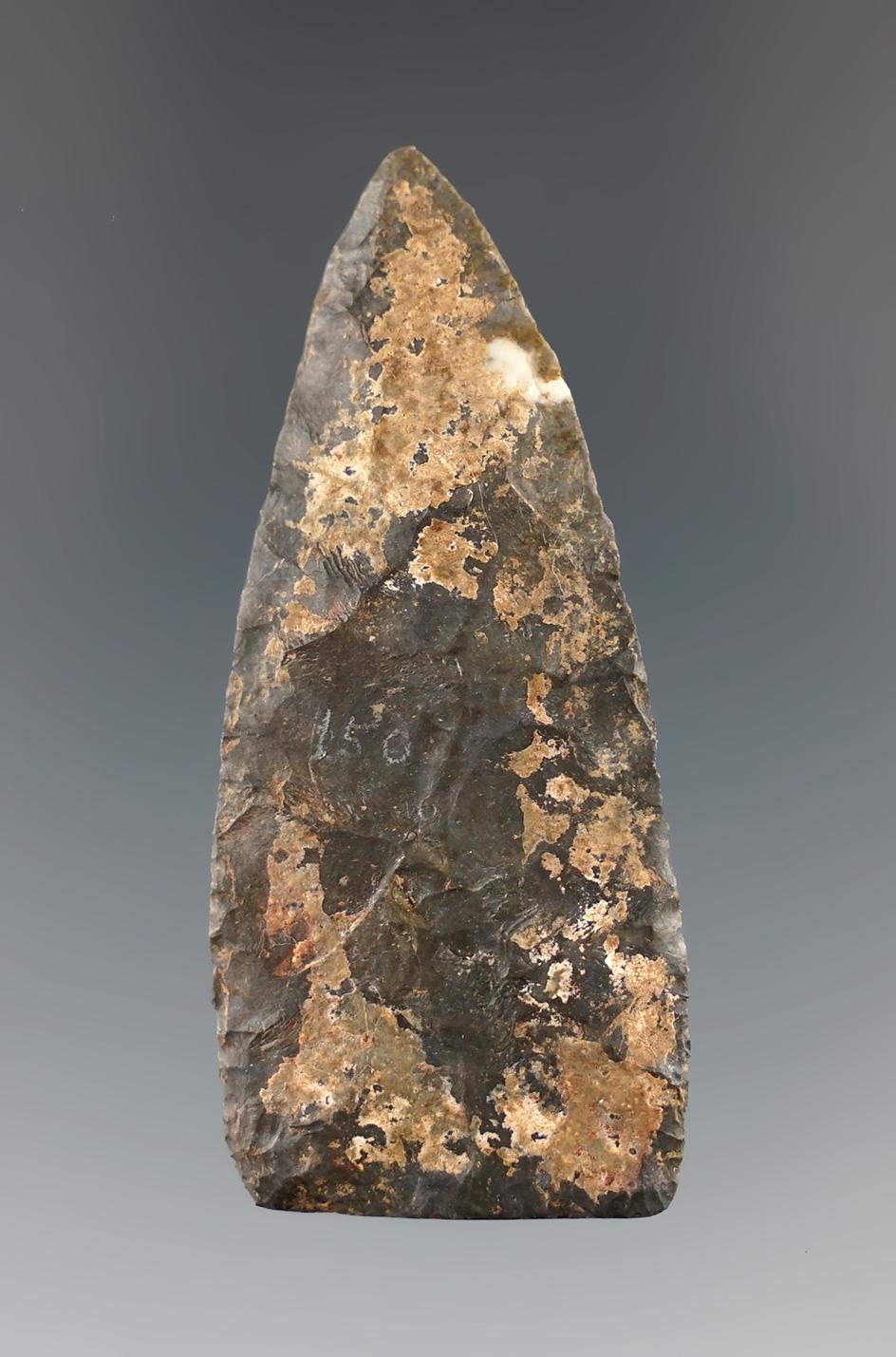 2 3/16" Woodland Triangle made from Coshocton Flint, found in Ohio. Comes with a Bennett COA.