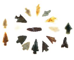 Group of 17 Assorted Arrowheads found near the Columbia River, Klickitat Co. Washington i n 1963.