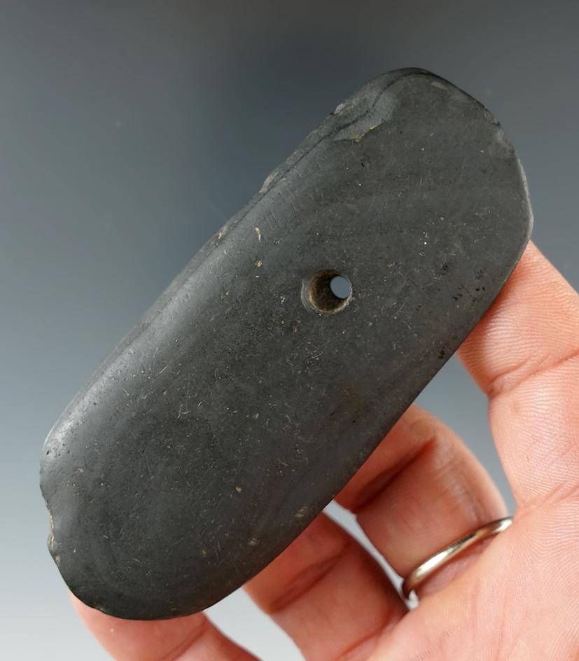 3 3/8" Black Slate Pendant found in Wyoming Co., New York. Ex. Howdy Lang.