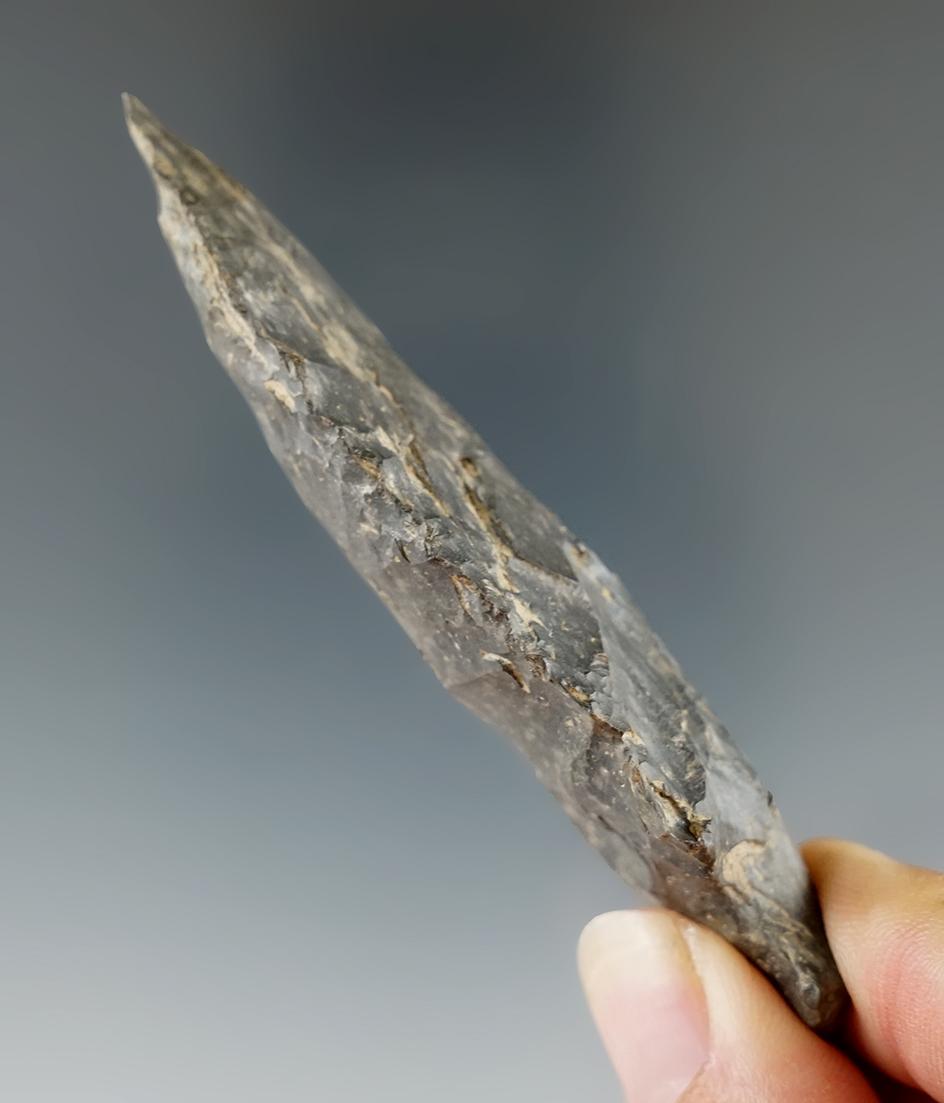 3 1/4" Fishspear point made from Coshocton Flint, found in Holmes Co., Ohio.