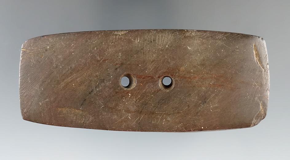 3 3/4" Gorget made from slate with lightning streaks, found in Holmes Co., Ohio.