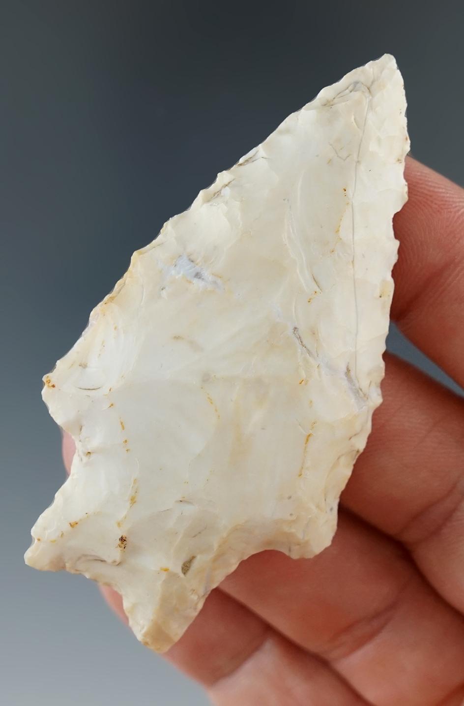 2 5/8" Tapered Stem Bifurcate made from Flint Ridge Flint found in Holmes Co., Ohio.