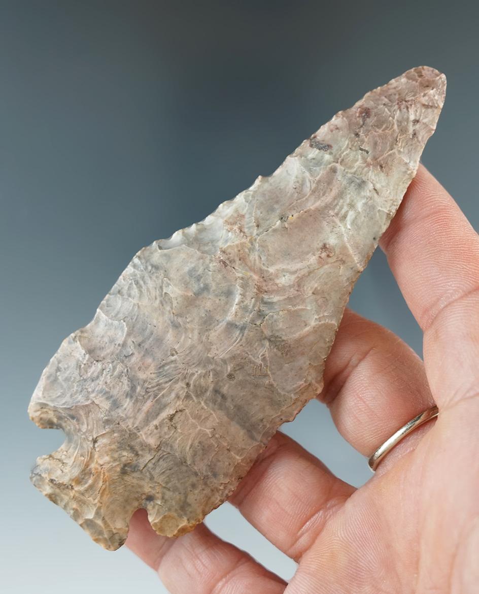 4 1/4" Pentagonal that is heavily patinated and made from Flint Ridge Flint. Holmes Co., Ohio.