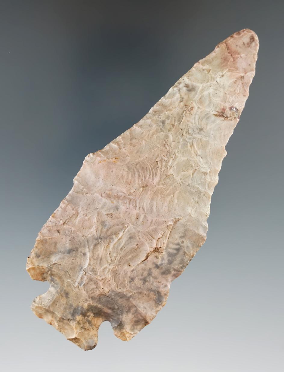4 1/4" Pentagonal that is heavily patinated and made from Flint Ridge Flint. Holmes Co., Ohio.