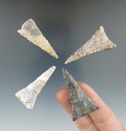 Set of 4 Triangle Points made from Upper Mercer Flint. Largest is 1 7/8". Holmes Co., Ohio.