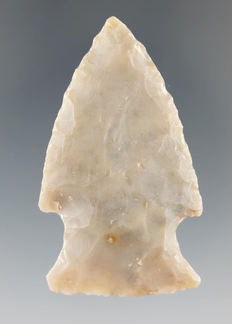 2 3/16" Hopewell made from translucent Flint Ridge Flint. Found in Holmes Co., Ohio.