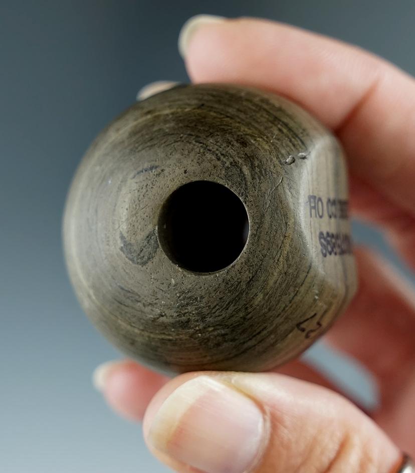 1 1/2" Archaic Fluted Ball Bannerstone found in Greene Co., Ohio. Ex. Frank Morast, David Walsh.