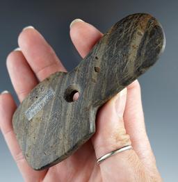 4" Hopewell Shovel Pendant made from Banded Slate, Warren Co., Ohio. Pictured. Ex. Dilley.