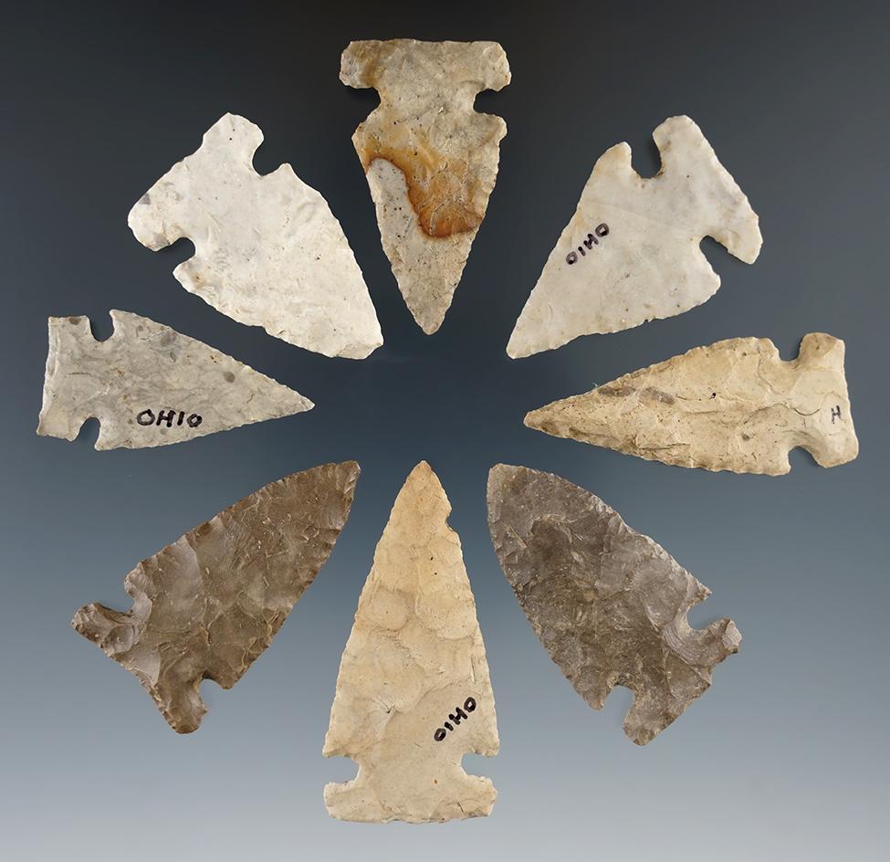 Set of eight nicely styled Sidenotch Points found in Ohio. Largest is 2".