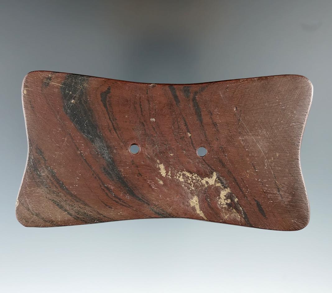 4 7/16" Adena Quadra-Concave Gorget found in Ross Co., Ohio. Ex. Terry Elleman (#4194) Collection.