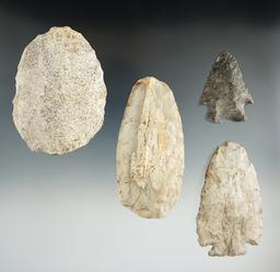 Set of four flaked artifacts found in Indiana, largest is 3 5/8".