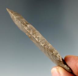 2 3/4" Hornstone serrated Kirk Cornernotch point with great patina. Found in Eastern Indiana.