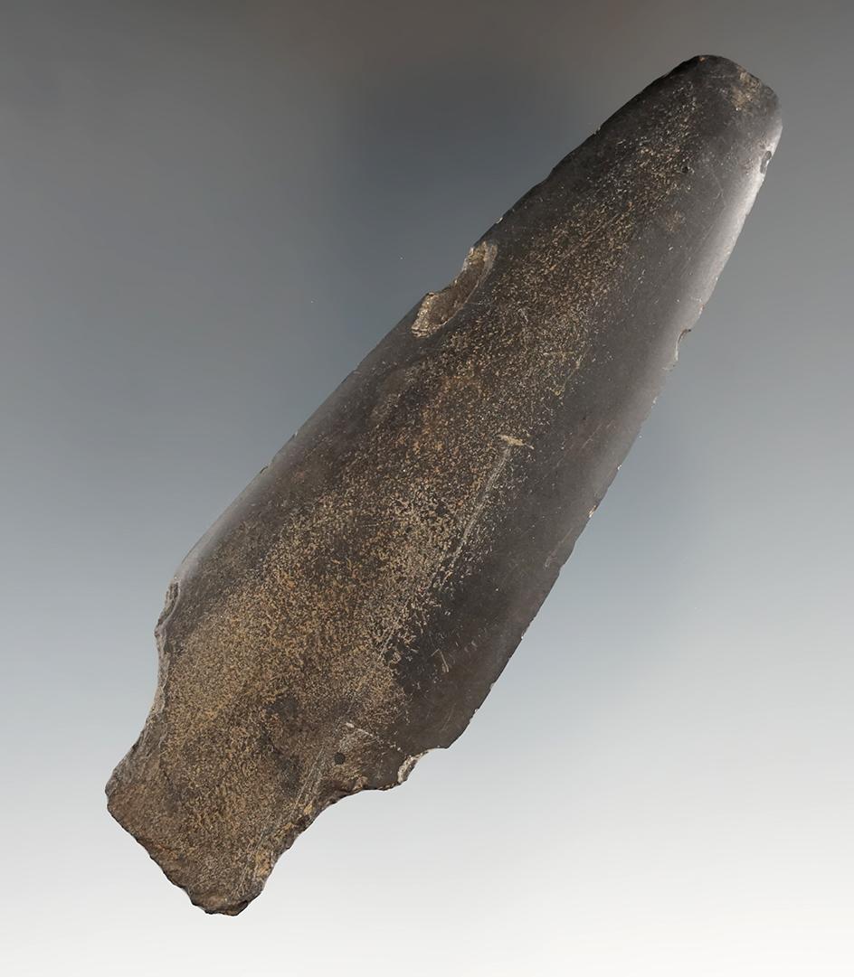 Nicely ground and polished 4 1/4" Inuit stemmed slate Knife found in Alaska.