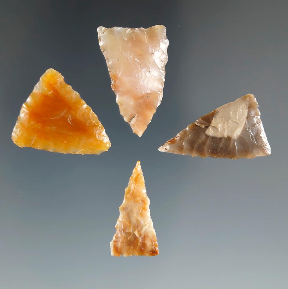 Set of four beautiful triangular points found near Vantage, Washington.