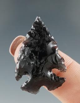 1 1/4" Elko Split Stem made from obsidian found in Lake Co., Oregon.
