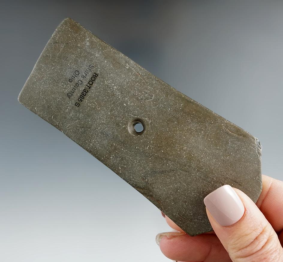 4 1/2" banded slate Pentagonal Pendant found in Stark Co., Ohio.