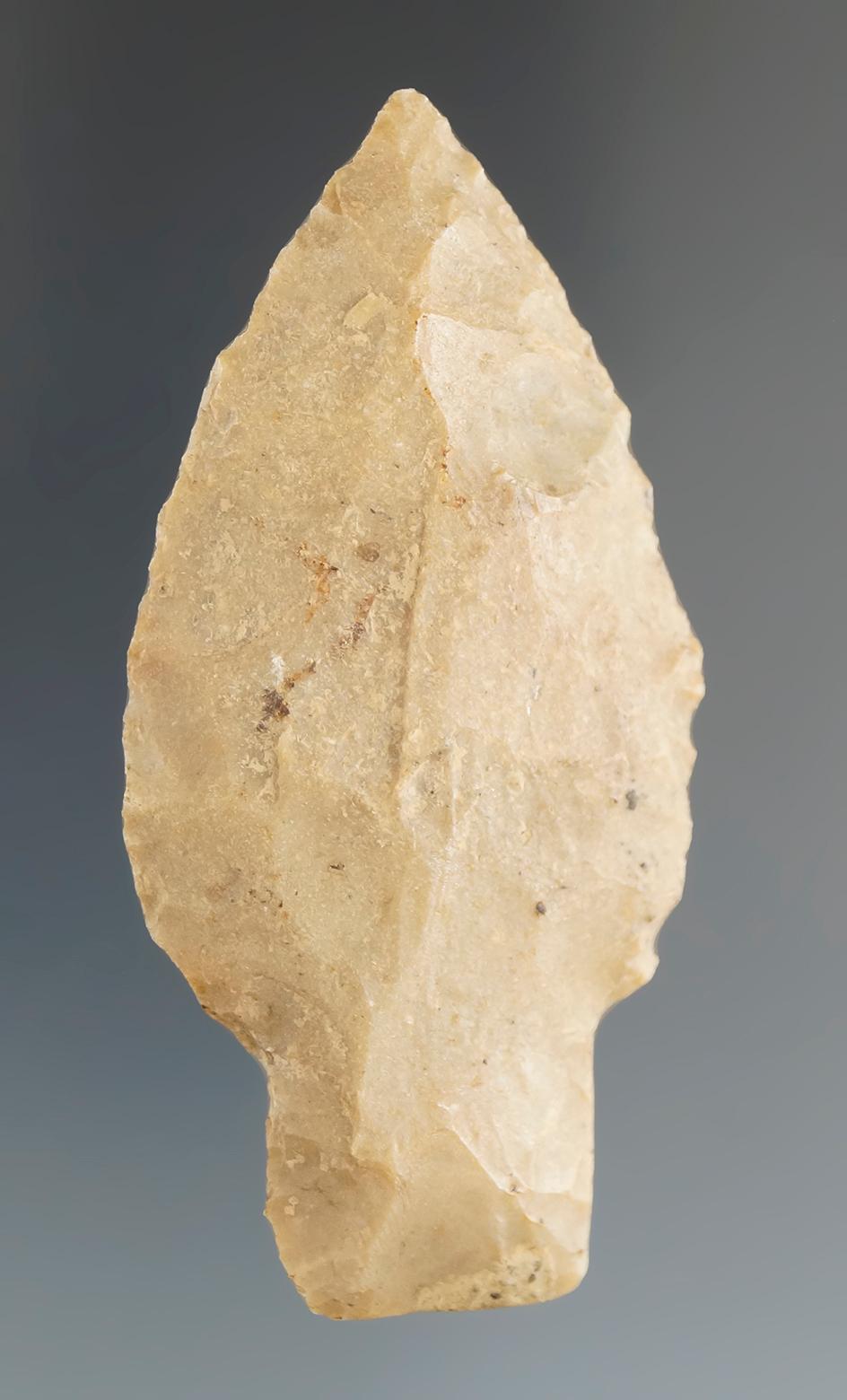 2 9/16" Carter Cave Flint Stemmed Paleo Lanceolate found in Pickaway Co., Ohio.