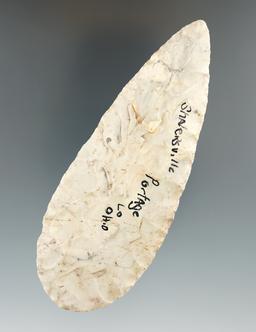 Nicely flaked 4 1/8" Flint Ridge flint Adena Cache  Blade - Portage Co., Ohio. - Davis G-9 COA.