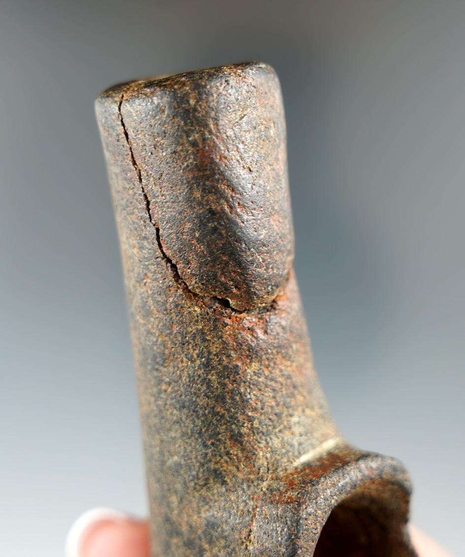 4 11/16" uniquely styled stone Pipe - Trigg Co., Kentucky. One end has a couple reglued pieces.