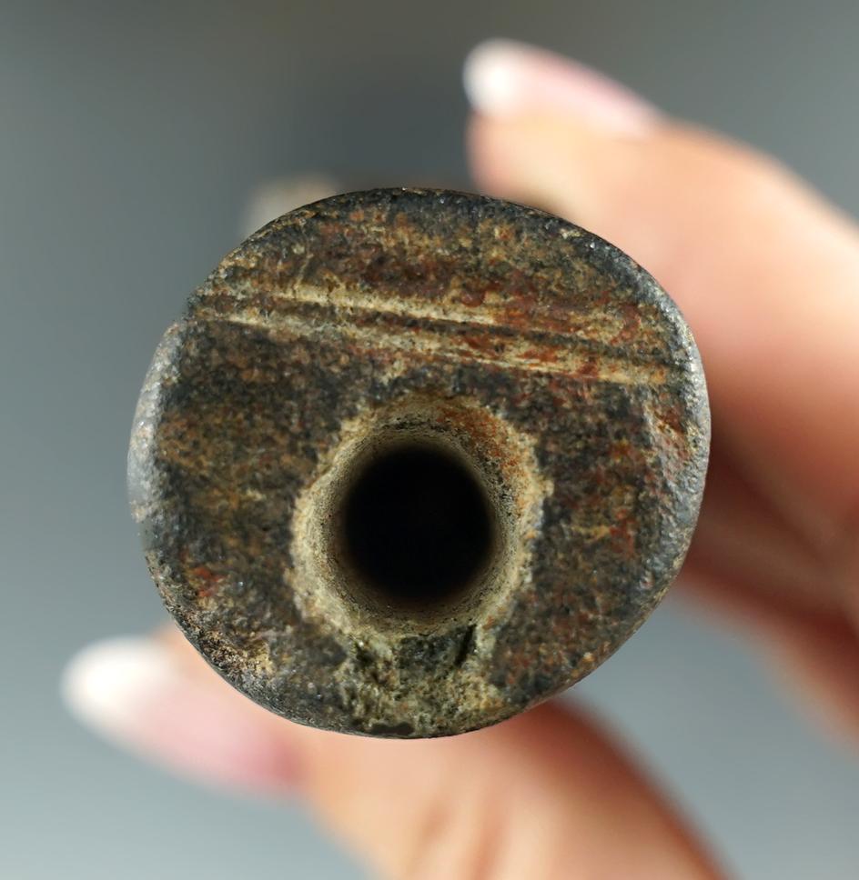 4 11/16" uniquely styled stone Pipe - Trigg Co., Kentucky. One end has a couple reglued pieces.