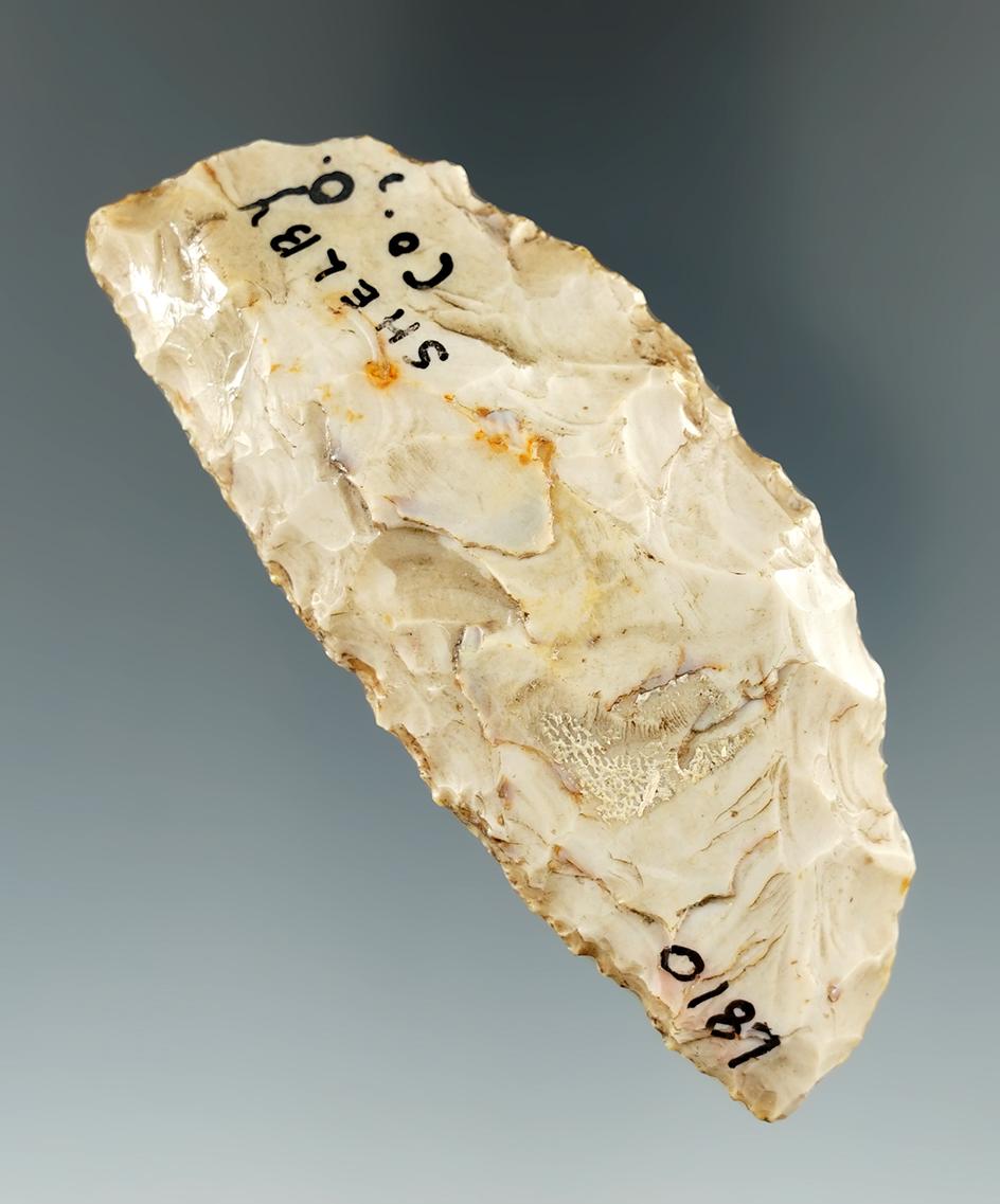 3 1/4" Paleo Knife found in Shelby Co., Ohio made from Flint Ridge flint.  Bennett COA.