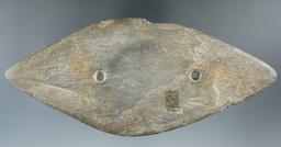 Large and thin 6 3/8" slate Bi-pointed Gorget found in Estill Co., Kentucky - engravings & tallies