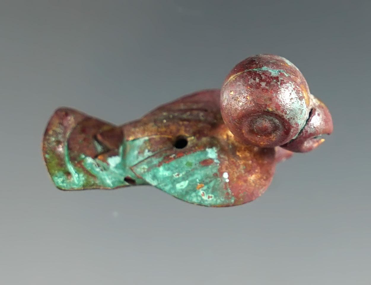 1 3/8" attractive pre-Columbian copper miniature avian effigy ornaments found in Peru.