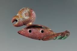 1 3/8" attractive pre-Columbian copper miniature avian effigy ornaments found in Peru.