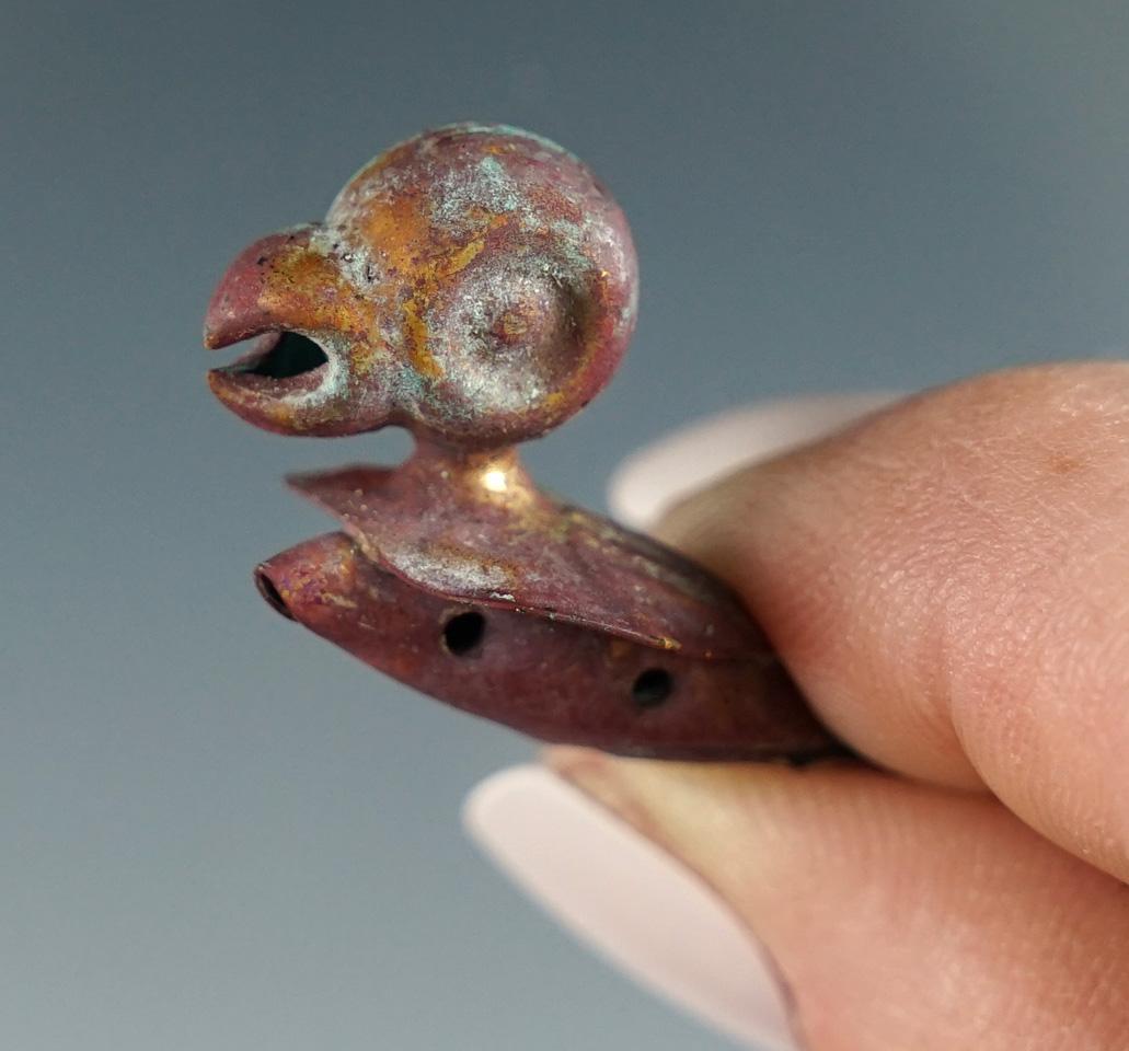 1 3/8" attractive pre-Columbian copper miniature avian effigy ornaments found in Peru.