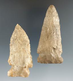 Two Archaic Point types, one Kirk and one Side Notch. Both found in Ohio. Largest is 2 7/8".