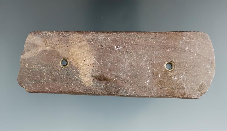 4 1/2" Gorget with damage to one end found near the Black Fork River, Richland Co., Ohio.