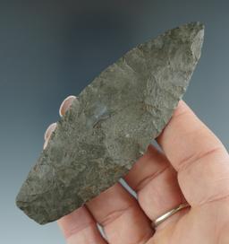 Excellent flaking  on this nicely patinated 3 3/4" Paleo Lanceolate found in Wood Co.,Ohio.