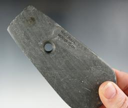 4 1/2" Adena Keyhole Pendant made from gray and black Banded Slate, found in Mercer Co., Ohio.