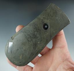 4 7/16" Adena Keyhole Pendant made from green and black Mottled Slate, found in Ohio.