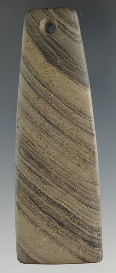 3 3/8" Trapezoidal Pendant made from highly banded Slate with great finish. Holmes Co., Ohio.