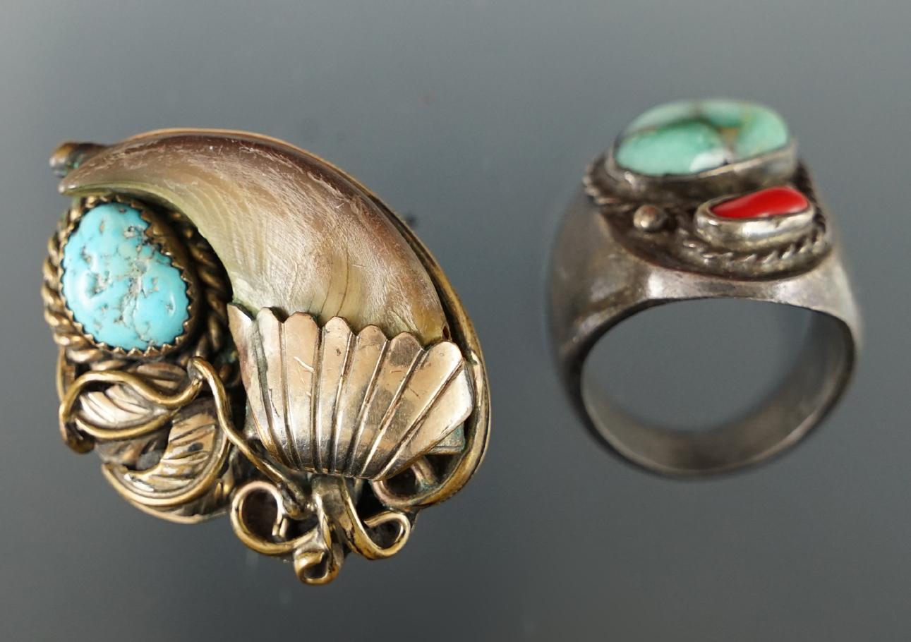 vintage Southwestern jewelry: Pair of  rings size 9 and 10 1/2.
