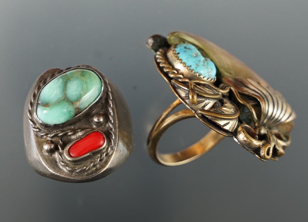 vintage Southwestern jewelry: Pair of  rings size 9 and 10 1/2.