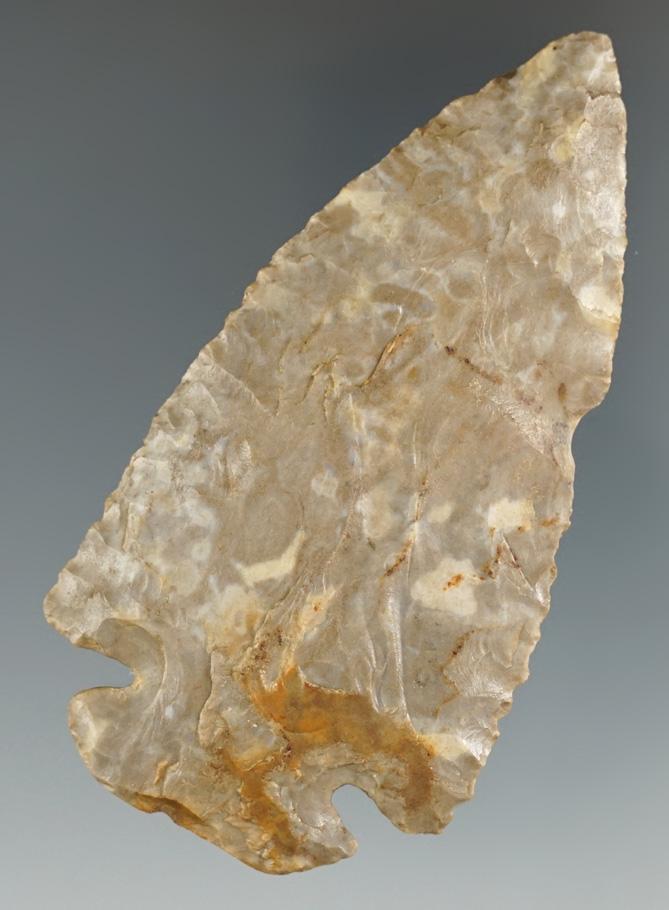 3 3/8" Dovetail made from Fort Payne Chert, found in Clermont Co., Ohio.  Bennett COA.