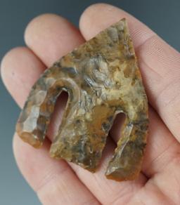 2 1/8" Andice made from dark brown and tan Chert, found in Central Texas. One barb restored.