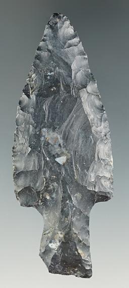 2 7/8" Long-stem Paleo Kaiser with a heavily ground stem. Made from Coshocton Flint - Ohio.