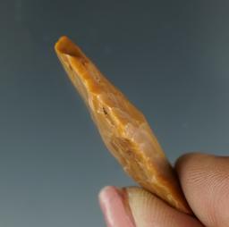 1 1/2"  Archaic Stemmed Dart Point with a heavily ground stem made from beautiful Jasper.