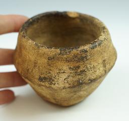 3 3/4" wide by 2 7/8" tall pre-Columbian pottery vessel from Mesoamerica.