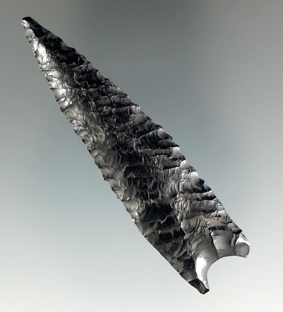 Exceptional flaking! 3" Humboldt Concave Base - Obsidian - Oregon. Comes with a Stermer COA.
