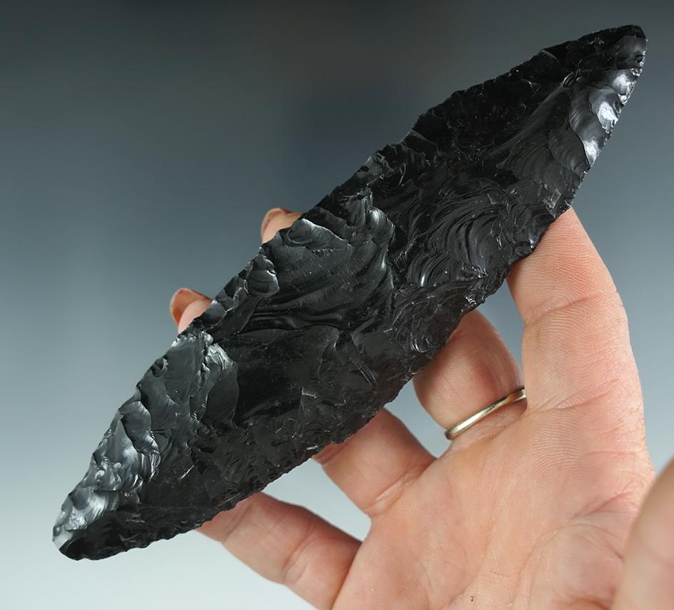 Large 5 3/4" Obsidian Bi-pointed Knife found in Lake Co., Oregon.