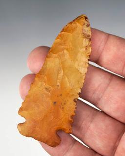 Beautiful material on this 3 1/8" Thebes - Creek stained Chert found in Illinois.  Dickey COA.